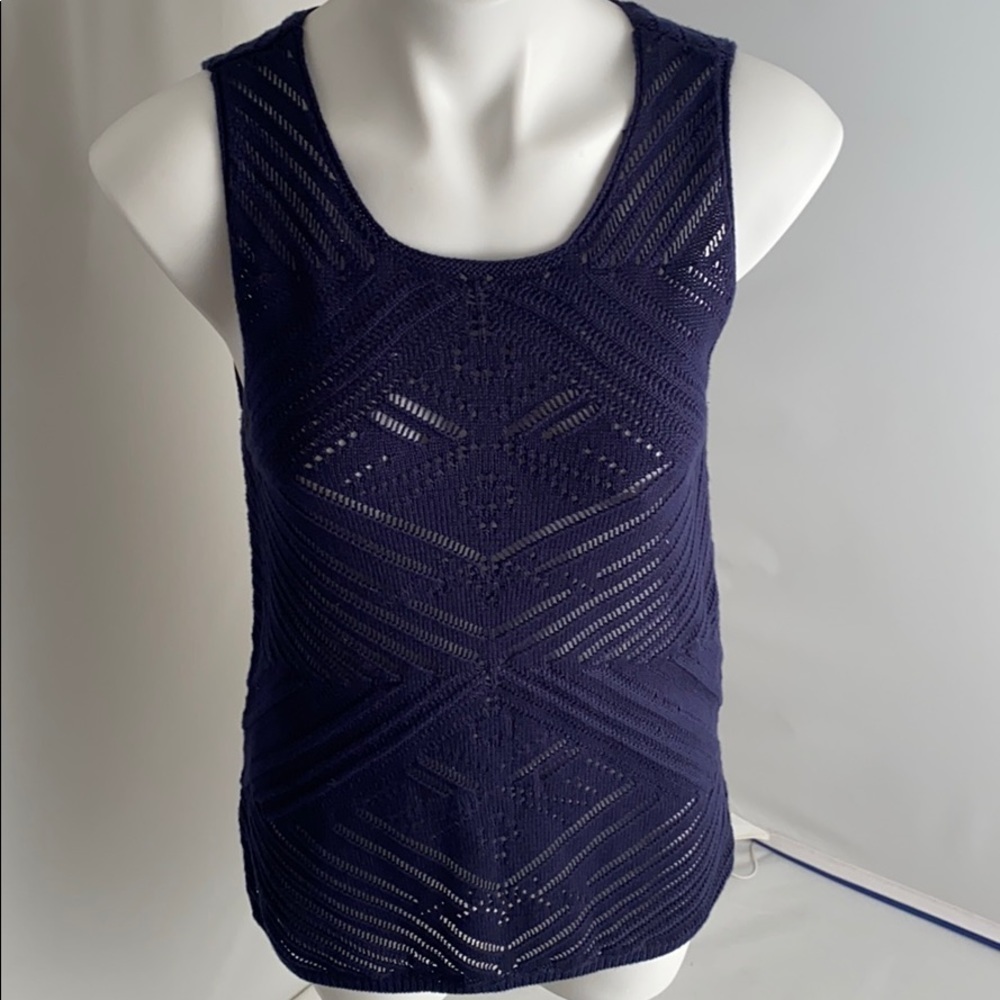 Rewind navy open weave sleeveless sweater top L